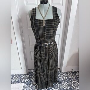 Disturbia Black and Brown Plaid Maxi Button-Front Dress